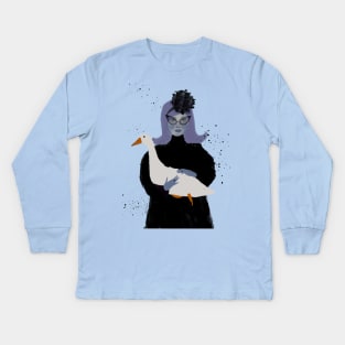 Lady holding a goose Kids Long Sleeve T-Shirt